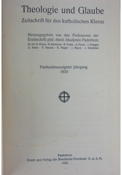 Theologie und Glaube 25, 1933r.