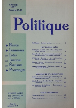 Politique Tome X Numeros 37 - 40