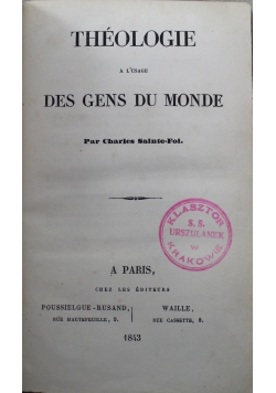 Theologie a Lusage des Gens du Monde 1843 r