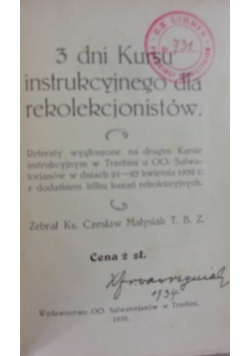 3 dni kursu instrukcyjnego dla rekolekcjonistów, 1932 r.