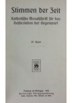 Stimmen der Zeit, 97. Band, 1919r.
