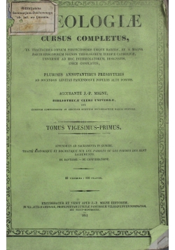 Theologiae Cursus Completus Tomus Vigesimus Primus 1841r