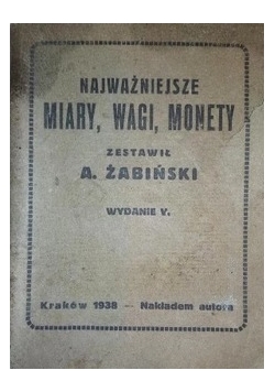 Najważniejsze miary, wagi, monety, 1938 r.