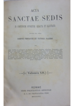 Acta Sanctae Sedis in Compendium Opportune Redacta Et Illustrata. Volumen XII, 1879 r.