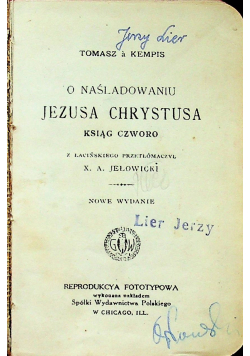 O naśladowaniu Jezusa Chrystusa Ksiąg czworo około 1910r