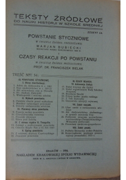 Teksty źródłowe do nauki historii w szkole średniej, powstanie styczniowe