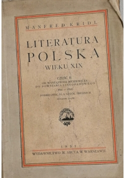 Literatura Polska XIX wieku, 1931 r.