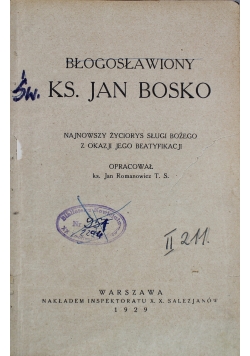 Błogosławiony Ksiądz Jan Bosko 1929 r