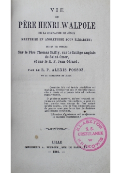 Vie du Pere Henri Walpole 1866 r.