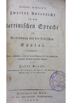 Zweiter Unterricht in der lateinischen Sprache, 1819r.