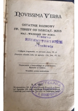 Ostatnie rozmowy Św. Teresy od dzieciątka Jezus, 1930 r.