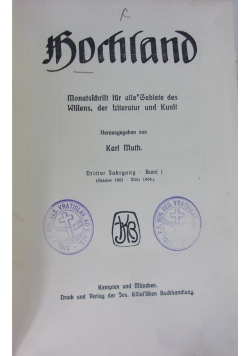 Hochland Dritter Jahrgang  Band I ok 1906 r.