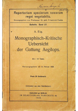 Monographisch Kritishce Uebersicht der Gattung Aegiliops 1929