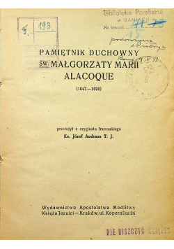 Pamiętnik Duchowy św Małgorzaty Marii Alacoque 1947 r