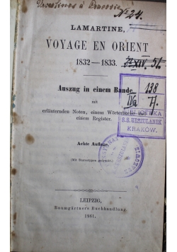 Lamartine Voyage en Orient od 1832 do 1833  1861r.