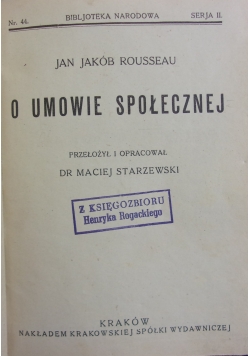 O umowie społecznej, 1927 r.