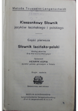 Kieszonkowy Słownik języków łacińskiego i polskiego Cz I 1926 r.