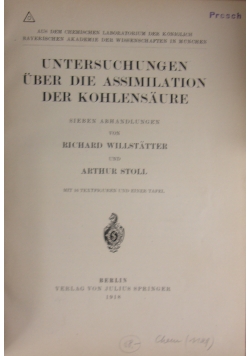 Untersuchungen uber die Assimilation der Kohlensaure ,1918r.