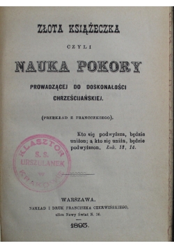 Złota książeczka czyli nauka pokory 1893 r.