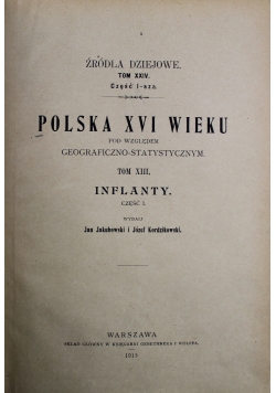 Polska XVI wieku Tom XIII Inflanty Część I 1915 r.