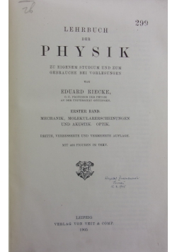 Lehrubuch der physik, 1905 r.