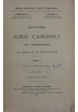 Epitome Iuris Canonici, Tomus I, 1933 r.