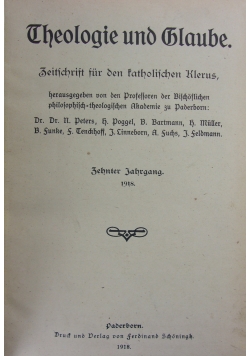 Theologie und Glaube, 1918r.