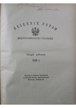 Skorowidz Alfabetyczny do Dziennika Ustaw Rzeczypospolitej Polskiej Nr 62 do 129 1926 r.
