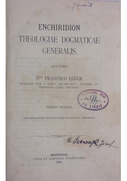 Enchiridion Theologiae Dogmaticae Generalis, 1899 r.