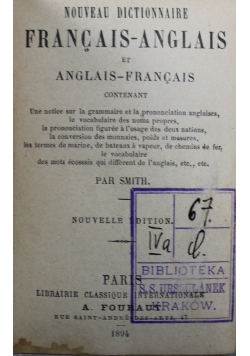 Dictionnaire Francais Anglais 2 tomy w jednym 1894 r