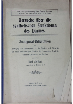 Versuche uber die synthetischen Funktionen des Darmes, 1914 r.