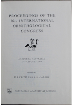 Proceedings of the 16th International Ornithological Congress