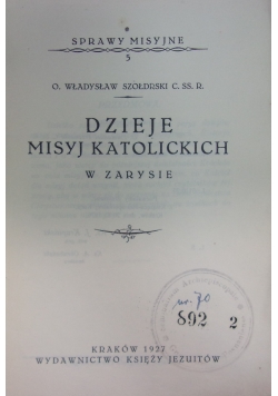 Dzieje misyj katolickich, 1927r.
