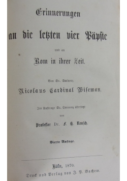 Erinnerungen an die letzten vier sapste,  1870r.