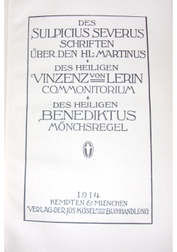 Des Sulpicius Severus Schriftten Uber Den Hl Martinus, 1914 r.