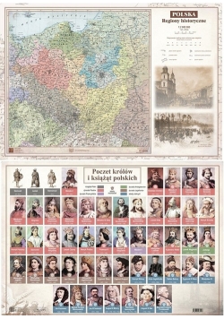 Mapa Polski A2 regiony historyczne/poczet królów i książąt dwustronna ścienna
