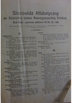 Skorowidz Alfabetyczny do Dziennika Ustaw Rzeczypospolitej Polskiej,  1928r.