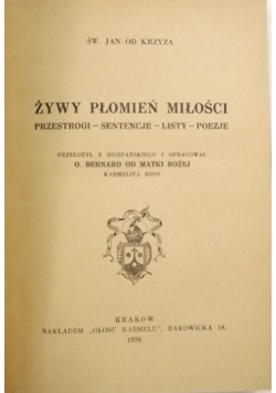 Żywy płomień miłości Tom IV 1939 r
