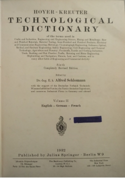 Technological Dictionary, Tom II, 1932 r.