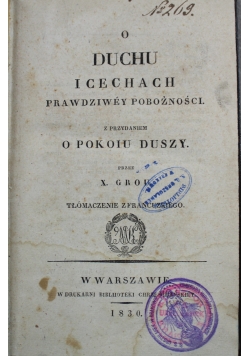 O Duchu i cechach prawdziwey pobożności 1830 r