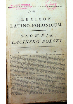 Lexicon Latino Polonicum Słownik łacińsko polski 1822 r