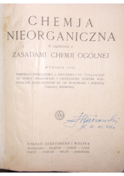 Chemja nieorganiczna w łączności z zasadami chemji ogólnej, 1929 r.