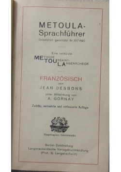 Metoula Sprachfuhrer Franzosisch, 1912 r.