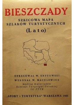 Bieszczady, szkicowa mapa szlaków turystycznych