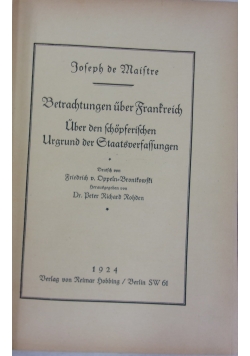Betrachtungen uber Franfreich, 1924 r.