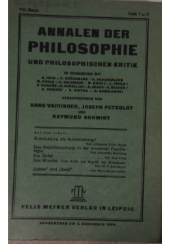 Annalen Der Philosophie, Heft 7 i 8, 1929r.