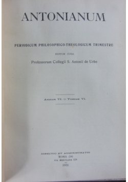 Antonianum ,1931r.,Tom VI