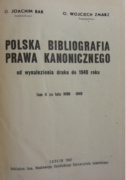 Polska Bibliografia Prawa Kanonicznego ,1947r.