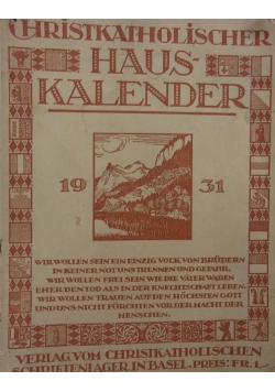 Christkatholisher Hauskalender 1931 r.