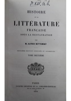 Histoire de la Litterature Francaise Tom 2 1858 r.